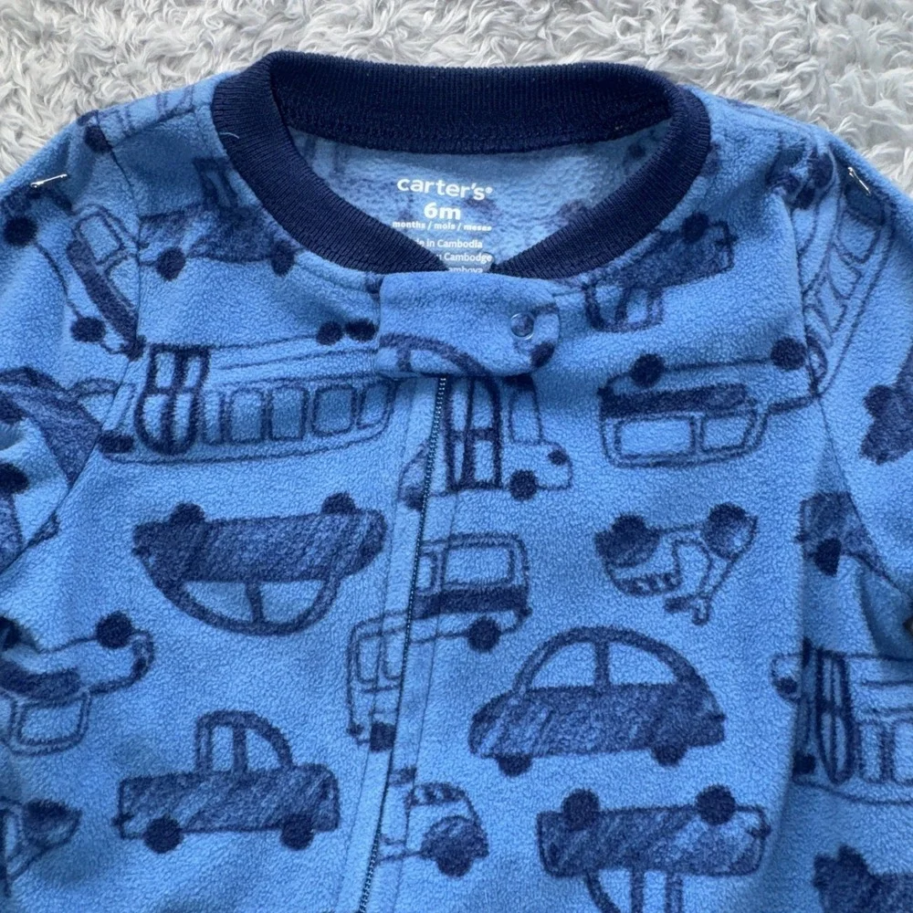 Carter's Blue Fleece Car Vehicle Footed Pajamas Full Zip 6 M
